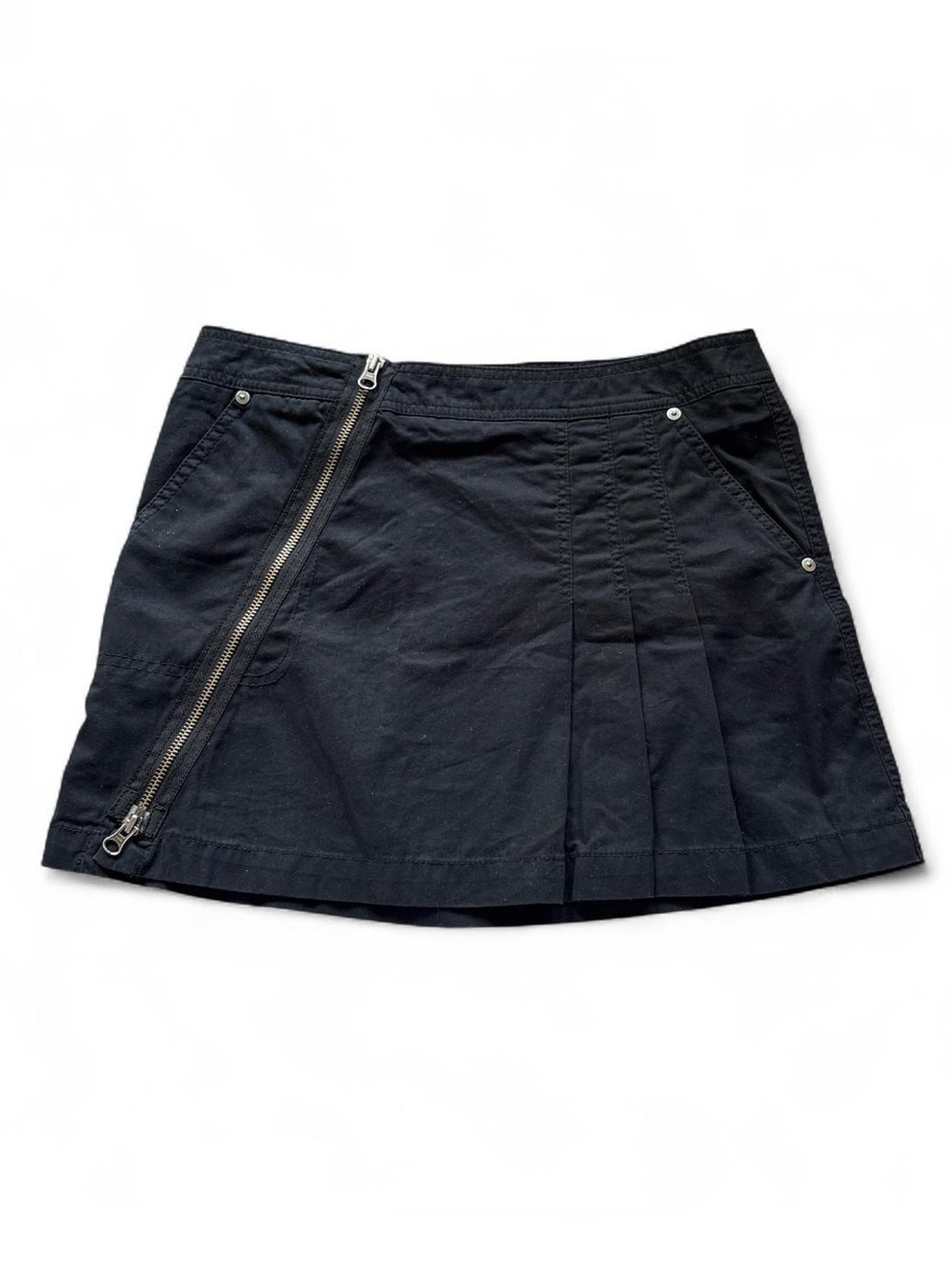 Vintage Y2K Esprit Black Asymmetrical Zip Pleated Mini Skirt Cargo Utility